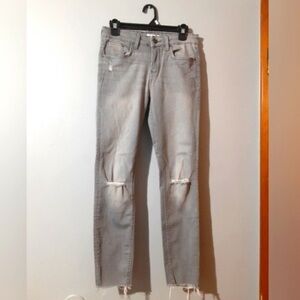 Zara Woman Jeans Light Gray Distressed Straight Leg Raw Hem Jeans Size 6